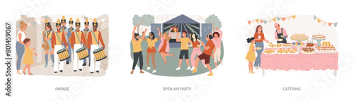 Mass event isolated concept vector illustration set.
