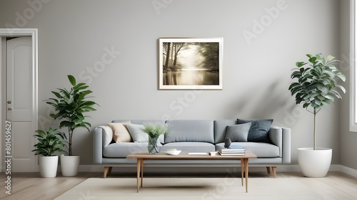 Mock up frame hang on wall in guest room with sofa © Frame Fantasy