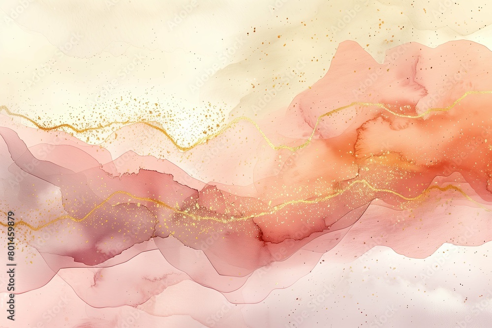 Fototapeta premium Luxury rose gold frame background with copy space, pink and beige colors, glitter watercolor abstract texture, banner design. 