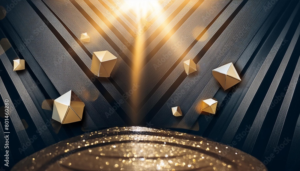 golden light rays effect with geometric shapes