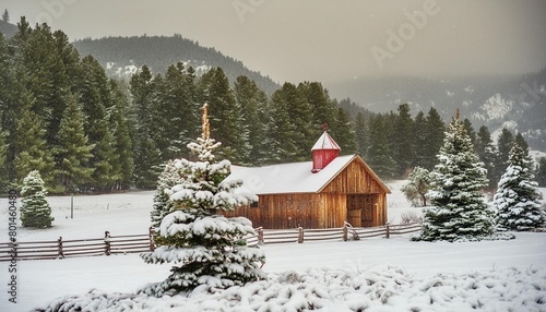 quaint ranch and snow covered scenic at christmas in bozeman montana photo