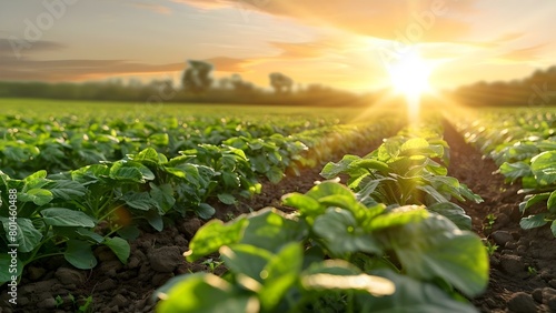 Farm using agrivoltaics for sustainable agriculture and energy production. Concept Sustainable Agriculture, Agrivoltaics, Alternative Energy, Farming Innovation, Environmental Conservation