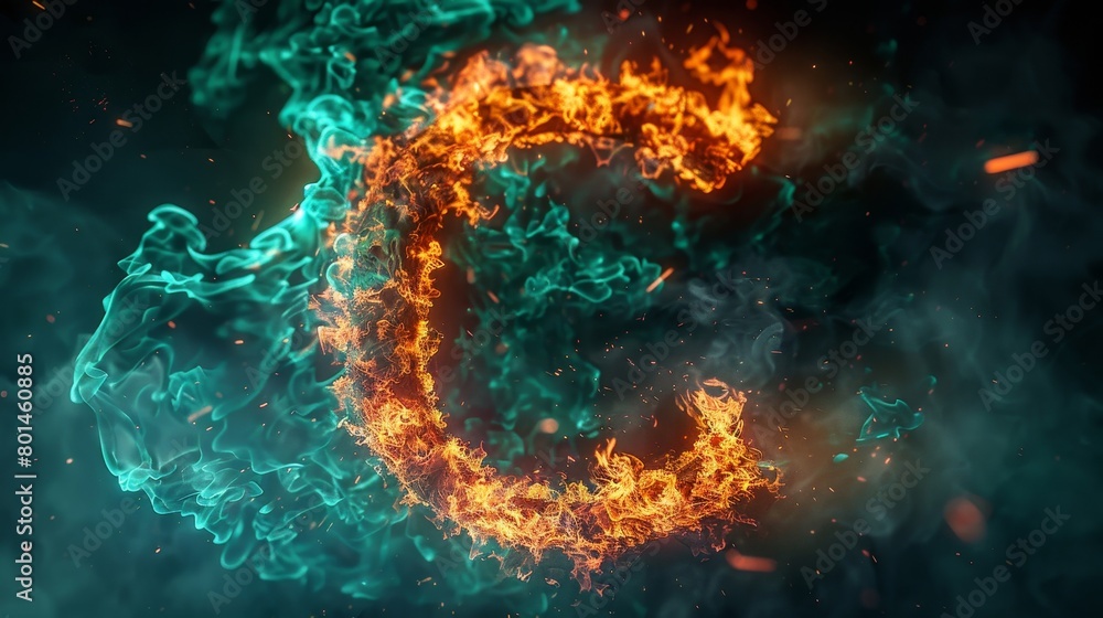 Fototapeta premium A large, glowing letter C made out of fire