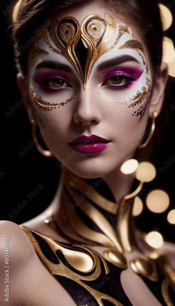 3D Canvas Woman Adorned in Black Pink and Gold