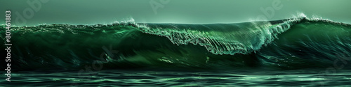 A deep sea green wave, mysterious and profound, glides over a sea green background, representing depth and the unknown. photo
