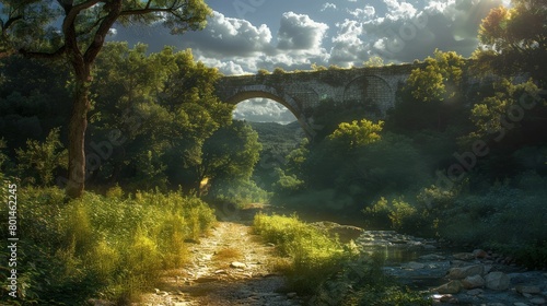 crumbling ancient viaduct in a beautiful landscape