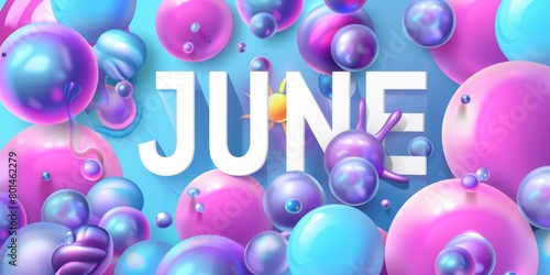 Wallpaper Mural "JUNE" text with white letters on blue and purple bubbles background Generative AI Torontodigital.ca