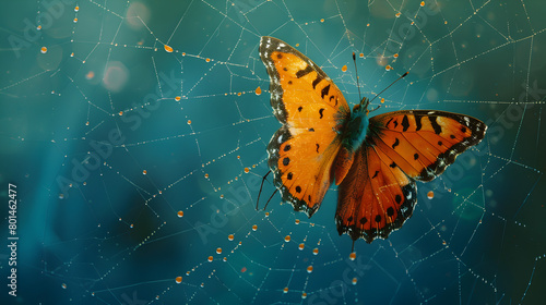 Illustration of a butterfly trapped in a web to depict fragility.


