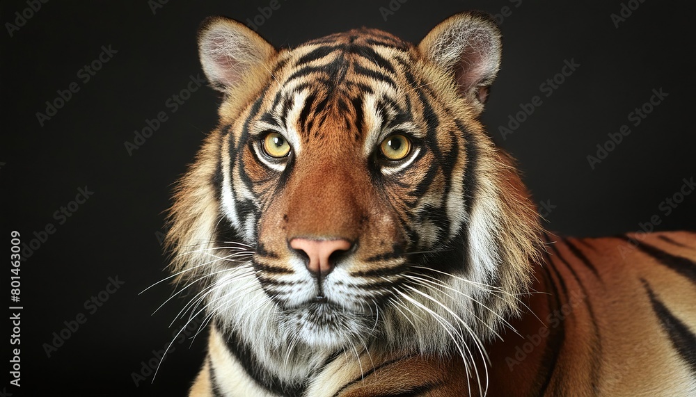 Naklejka premium Bengal tiger close up head on black background