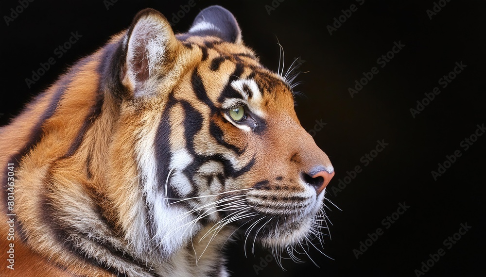 Bengal tiger close up head on black background Bengal tiger close up head on black background