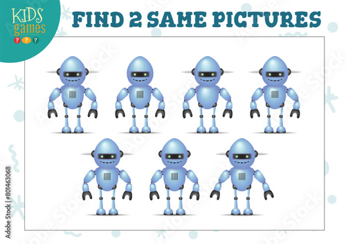 Find two same pictures kids puzzle vector illustration