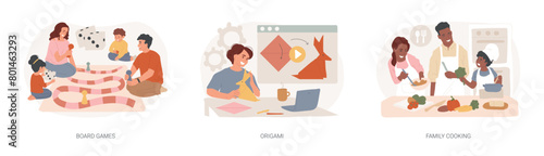 Social isolation free time isolated concept vector illustration set.