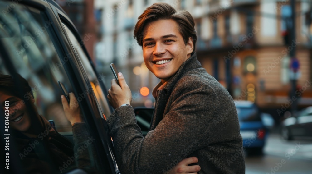 Smiling Man Leaning on Car
