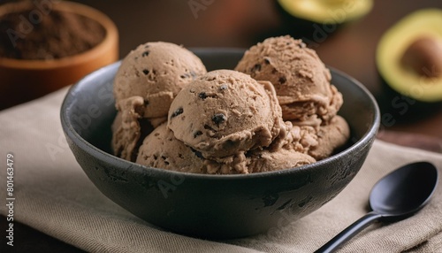 close up of vegan cookie dough ice cream served in a bowl generative ai