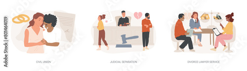 Family law isolated concept vector illustration set.