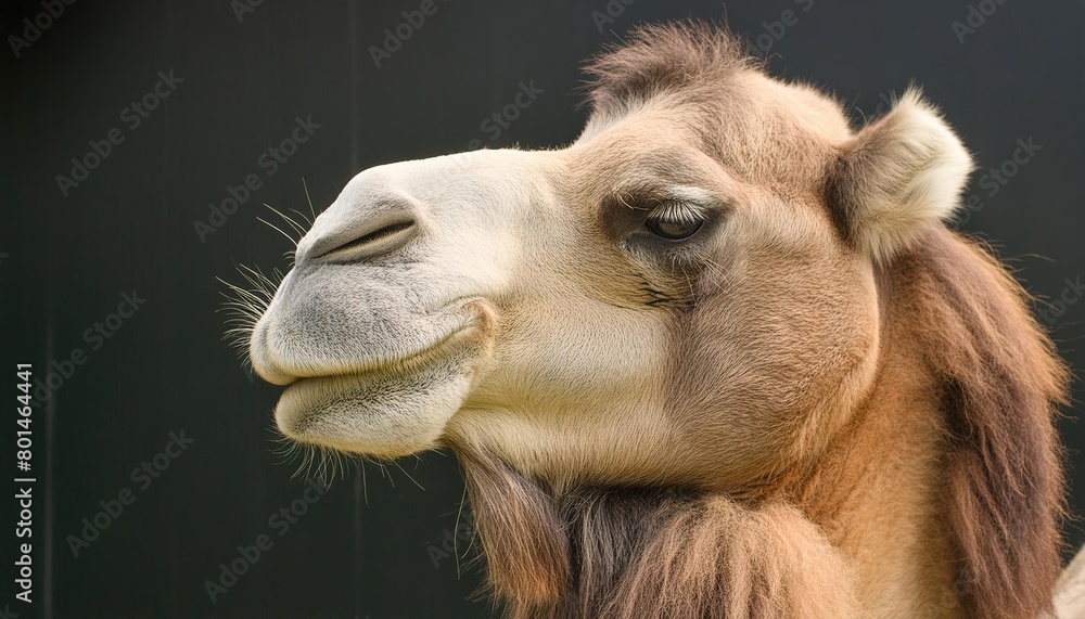 camel close up head on black background