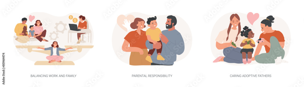 Happy family isolated concept vector illustration set. Happy family isolated concept vector illustration set.