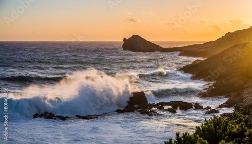 waves crashing on the coast at sunset