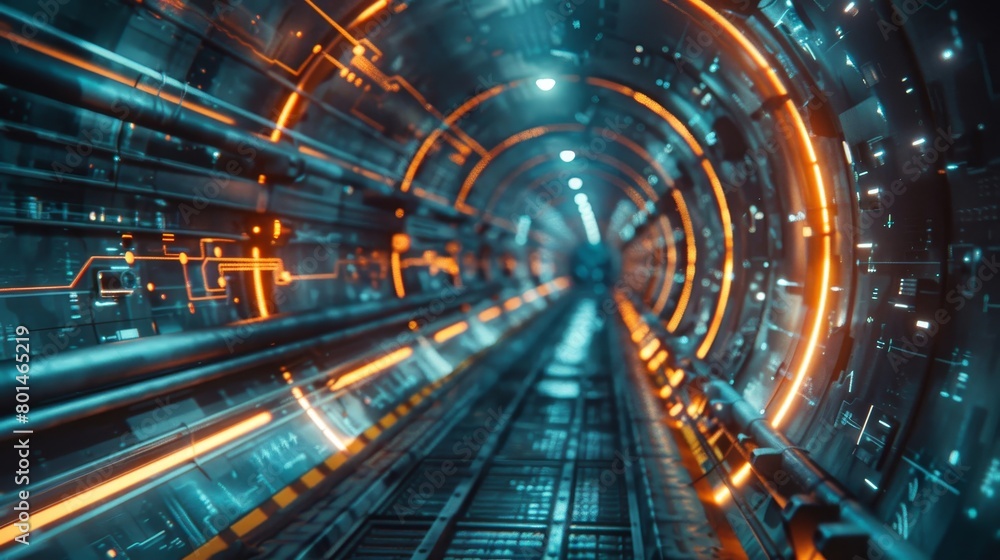 A tunnel with orange and blue lights A tunnel with orange and blue lights