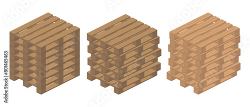 isometric stacked pallets set isolated on white background vector flat illustration