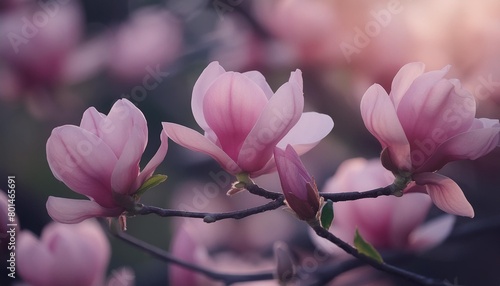 pink flowers of magnolia soulangeana tree in blossom beautiful natural background in spring photo
