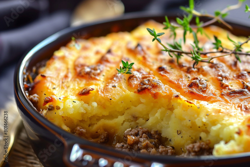 Shepherd's pie, traditional British dish with minced meat and mashed potato
