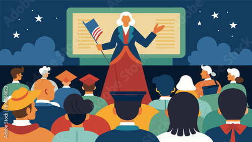 The screen flickers to life illuminating the eager faces of attendees as they prepare to delve into a rarelytold part of American history.. Vector illustration