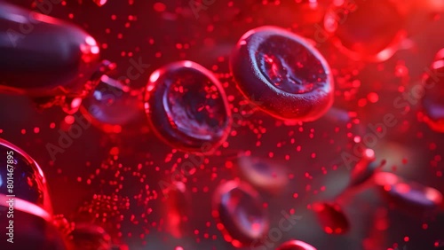 A mesmerizing Video capturing the remarkable sight of multiple red blood cells suspended in mid-air, A microscopic view of blood cells given a futuristic, sci-fi visual style photo