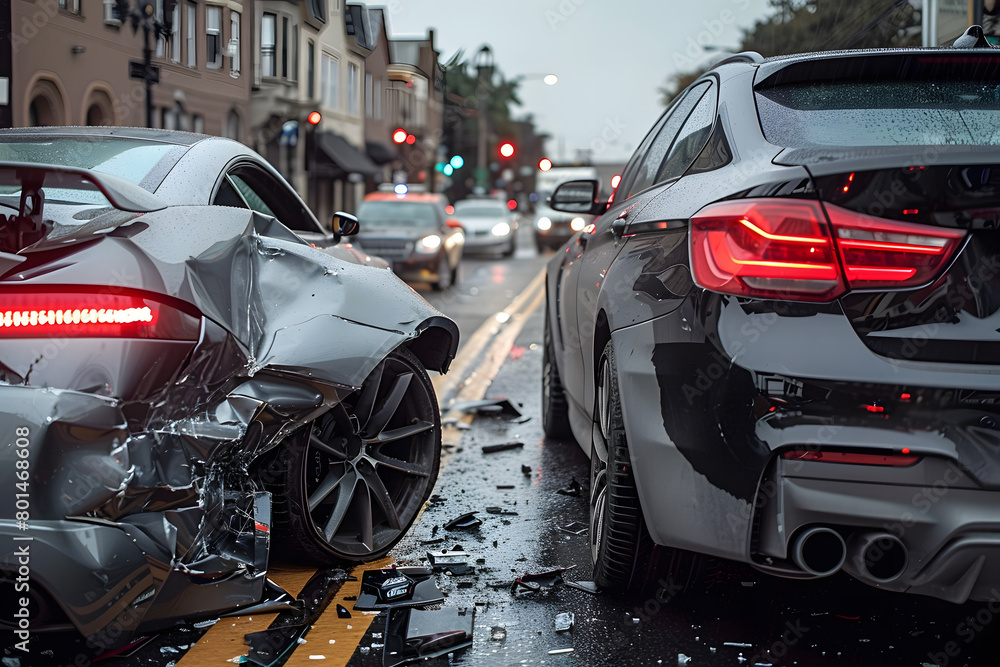 Car Collision Scene: Two Vehicles in Distress Car Collision Scene: Two Vehicles in Distress