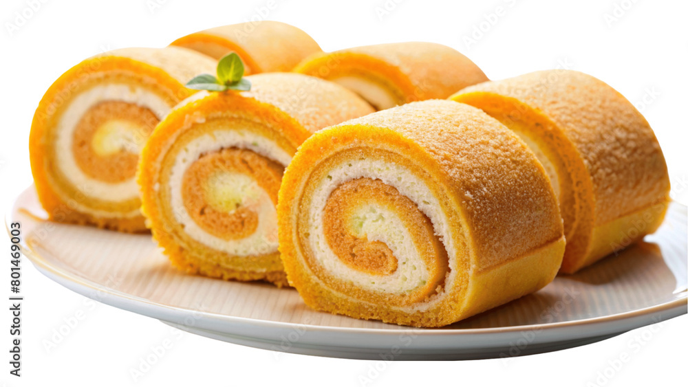 Fototapeta premium Cream Swiss roll isolated on Transparent background.