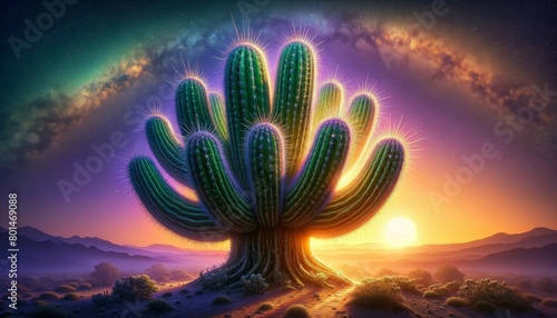 Tiny cactus against a vibrant dawn sky, cactus, cactuses