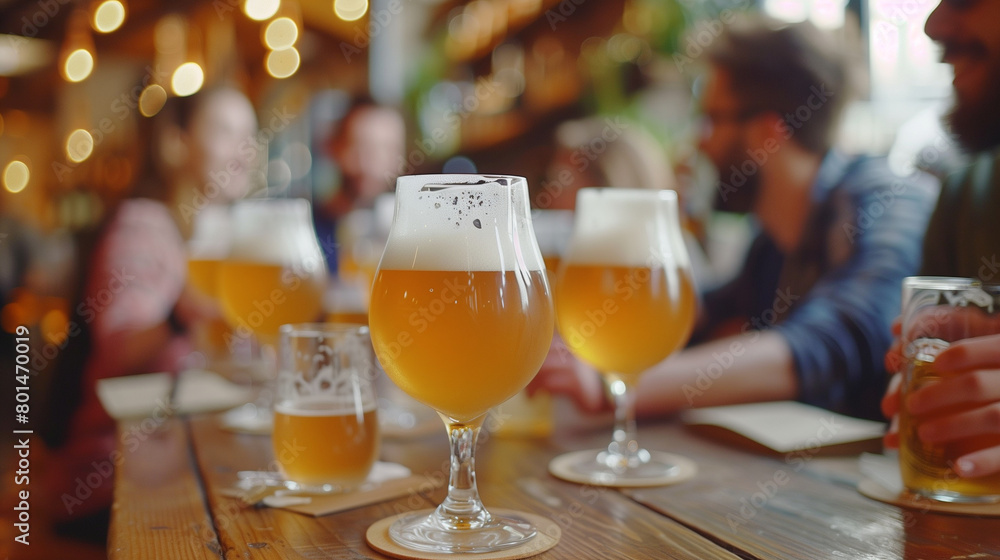 Obraz premium Group of people drinking beer in pub