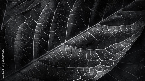 intricate leaf venation patterns high contrast black and white macro photography organic texture background digital illustration