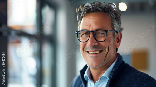 Wallpaper Mural Smiling 45 years old banker, happy middle aged business man bank manager, mid adult professional businessman ceo executive in office, older mature entrepreneur wearing glasses, headshot portrait Torontodigital.ca