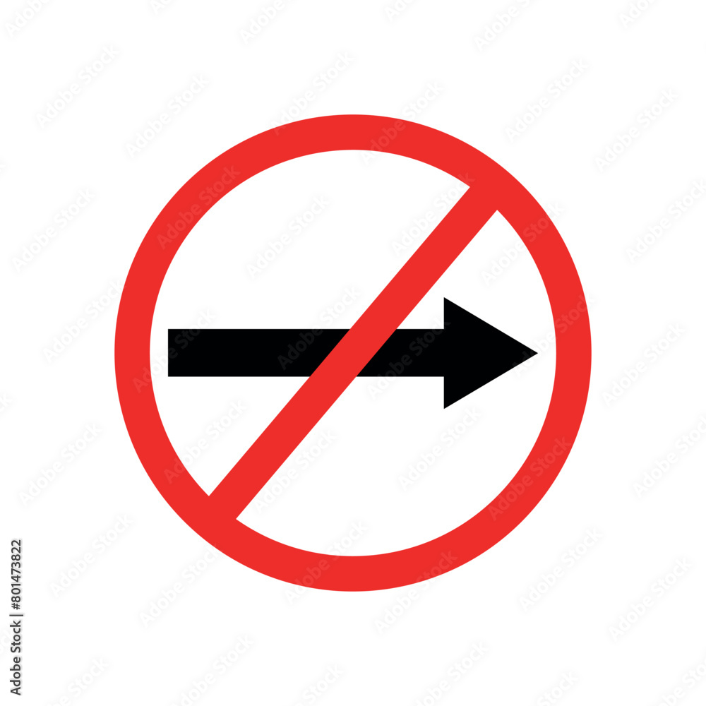 No right turn prohibited traffic sign vector, don't go to the right traffic sign vector illustration isolated on white background. No right turn prohibited traffic sign vector, don't go to the right traffic sign vector illustration isolated on white background.