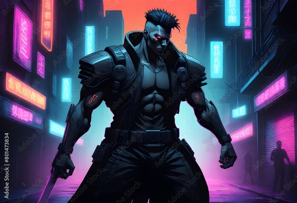 Dark And Mysterious A Cyberpunk Warrior With A Mec (6) 1