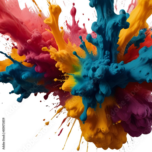 Multicolor paint explosion, Colored powder splash. Holi Rainbow splash on isolated white background, png