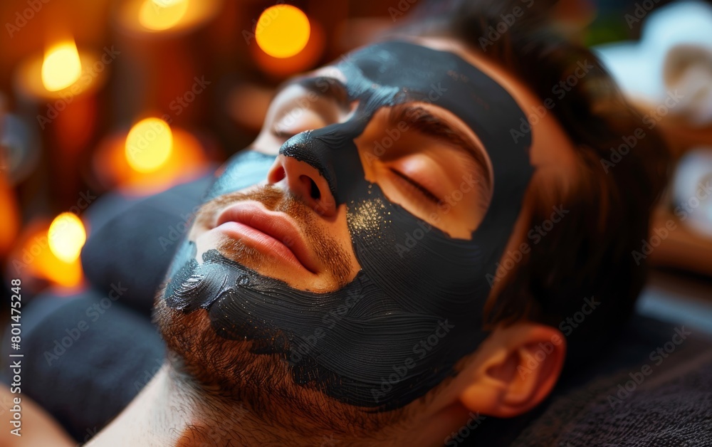 Obraz premium Man having cosmetic mask in spa salon 
