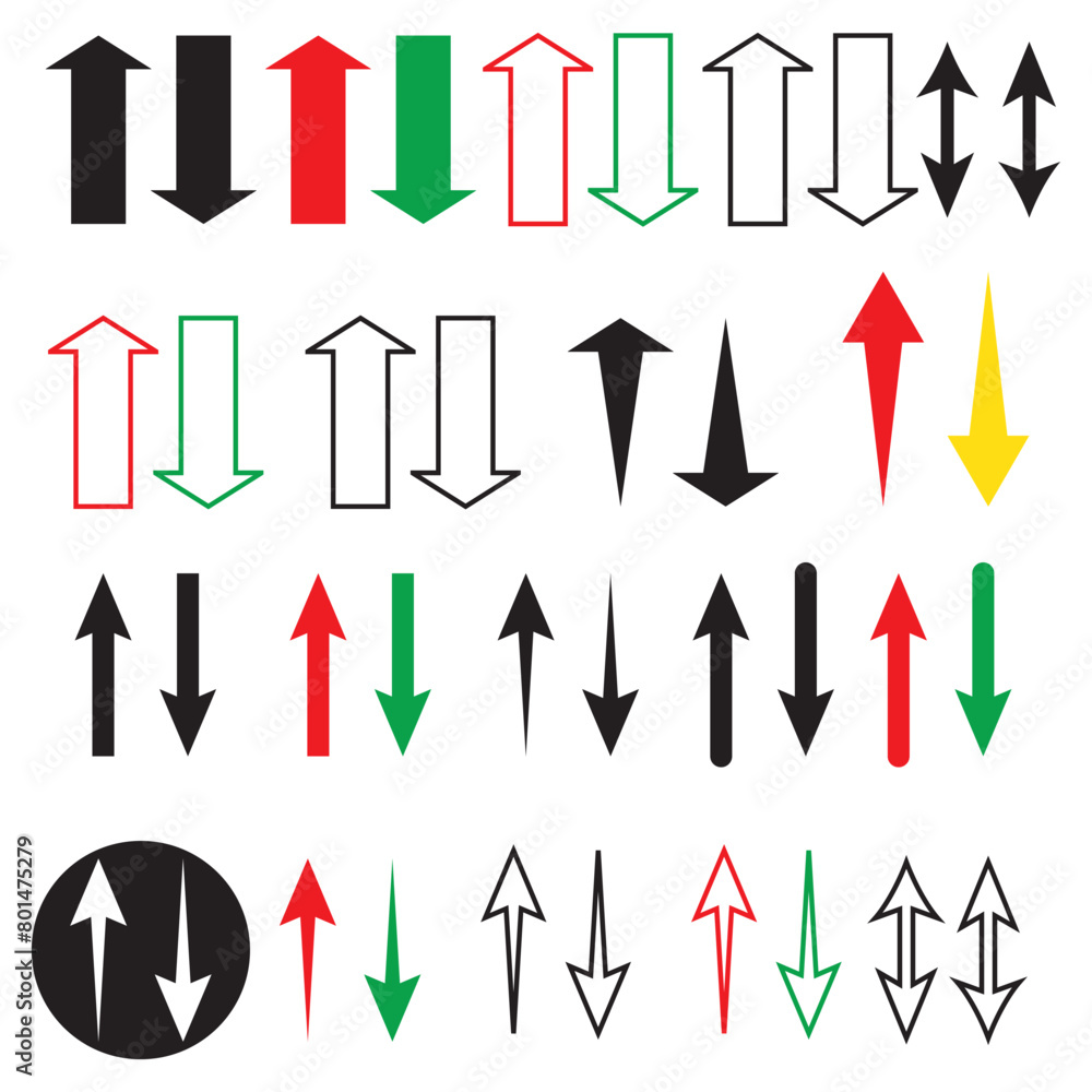 Up and down arrow icon set in generic style. Upward and downward concept Up and down arrow icon set in generic style. Upward and downward concept