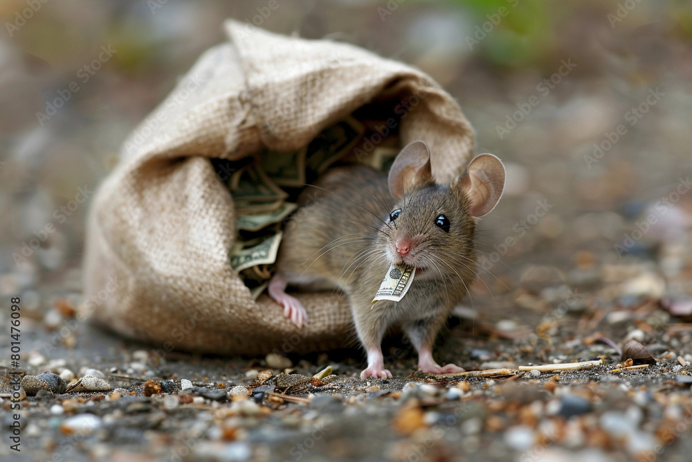 Mouse with Money Bag and Dollar Bill