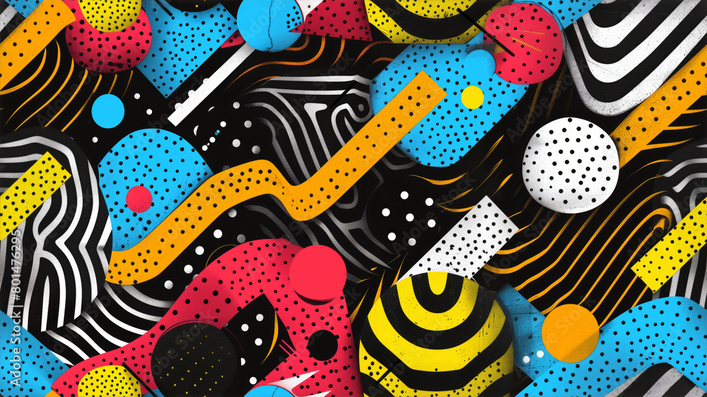 Obraz premium A seamless geometric pattern in black and white, inspired by the hipster Memphis style, perfect for adding a modern touch to your designs