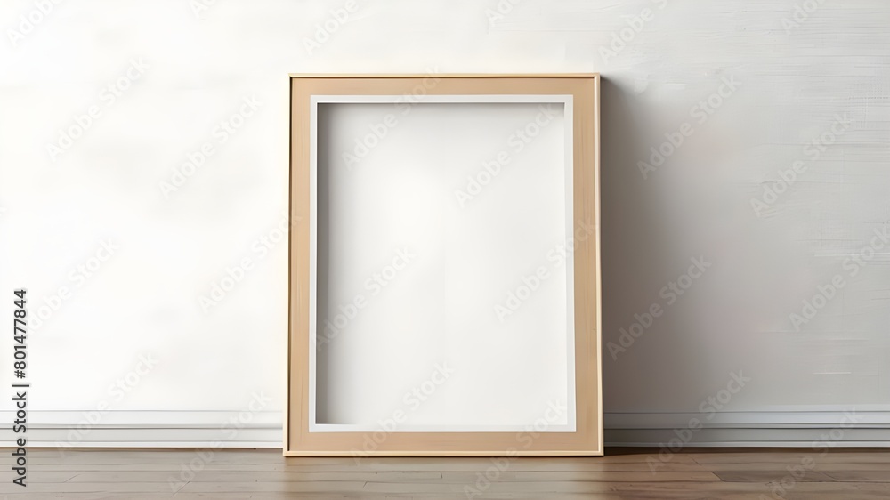 Empty Mock up wooden frame with white wall background Empty Mock up wooden frame with white wall background