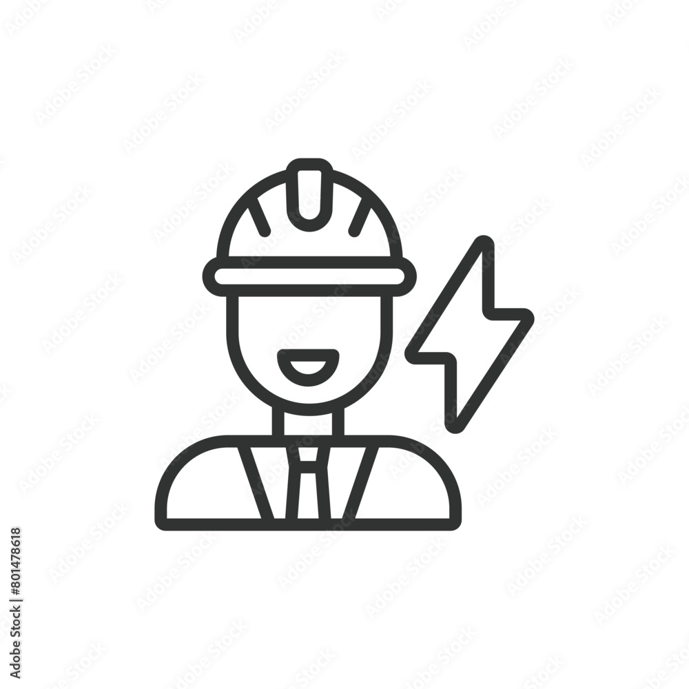 Electrical engineer, in line design. Electrical engineer, Engineer, Electrical, Electrician, Technician, Professional on white background vector. Electrical engineer editable stroke icon. Electrical engineer, in line design. Electrical engineer, Engineer, Electrical, Electrician, Technician, Professional on white background vector. Electrical engineer editable stroke icon.