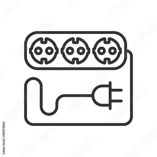 Multiple sockets, in line design. Multiple sockets, multiple, sockets, power, electrical on white background vector. Multiple sockets editable stroke icon.
