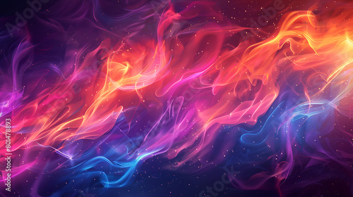 Abstract Fire flames with Neon effect  black background