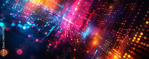 Wallpaper Mural abstract illustration of geometric shapes and structures in colorful neon colors and lights in cyberspace against dark background Torontodigital.ca