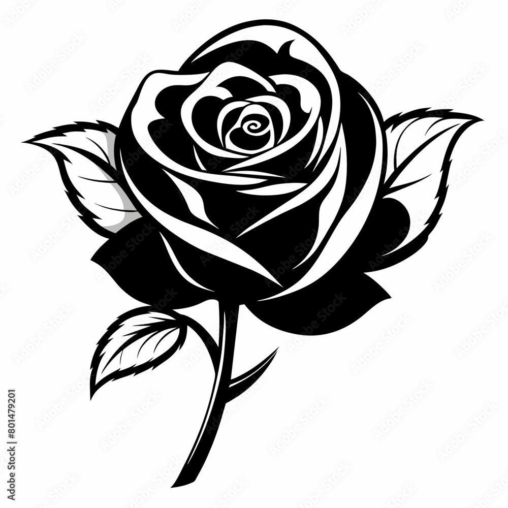 Black Rose flower silhouette vector illustration isolated on a white ...
