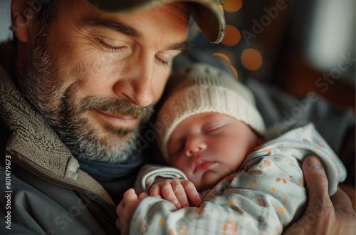  close up of father holding newborn baby