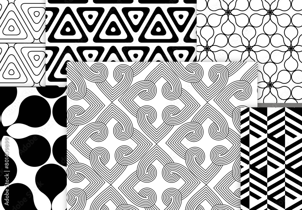 Pattern Using Solid Shapes Seamless Pattern Collection with Simple Black and White Geometric ...