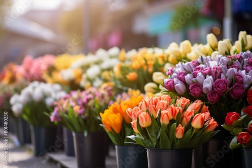 Colorful flowers in the street shop © lattesmile